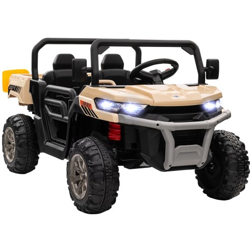 HOMCOM 2 Seater Kids Ride On Car with Electric Bucket, 12V Battery Powered Electric UTV with Shovel, Parental Remote, 4 Spring Suspension Wheels, Working Horn, Music - Yellow