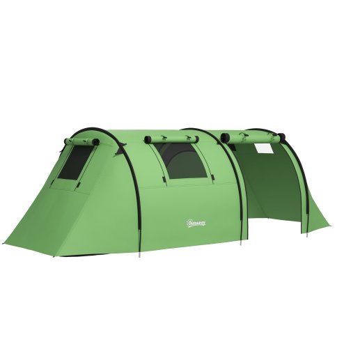 Outsunny 3-4 Man Camping Tent, Large Family Tunnel Tent with Bedroom and Living Room, 3000mm Waterproof, Portable with Bag, for Fishing Hiking Festival, Dark Green