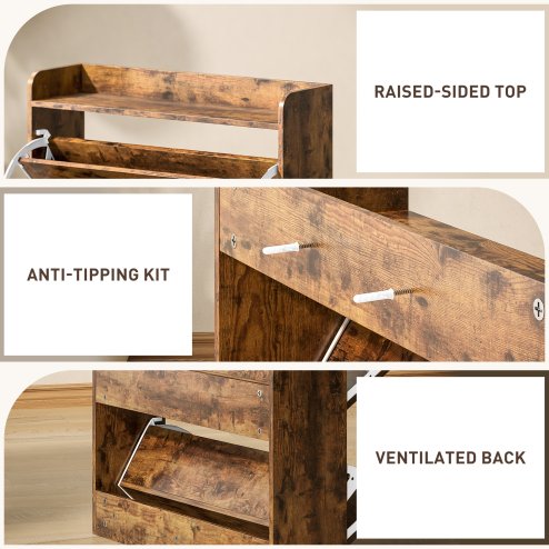 HOMCOM 2 Drawer Narrow Shoe Cabinet, Farmhouse Slim Shoe Storage Cabinet Cupboard with Adjustable Shelves and Barn Door Design for Entryway, Hallway, Rustic Brown