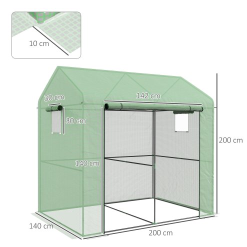 Outsunny Walk-in Greenhouse, Outdoor Tomato Greenhouse, Green House for Garden, Grow House with Roll-up Door and Mesh Windows, PE Cover, 200 x 140 x 200cm, Green