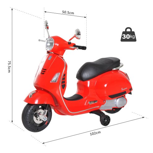 HOMCOM 6V Kids Electric Motorcycle Licensed Vespa Ride On Motorbike w/ MP3 Music LED Toy for 3-6 Years Old Red