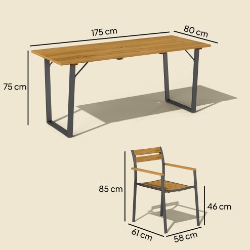 Outsunny 7 Piece Garden Dining Set, Fir Wood Garden Furniture Set with Rectangle Table and 6 Stackable Chairs, Umbrella Hole, Slatted Top and Steel Frame, for Patio Balcony Porch, Brown