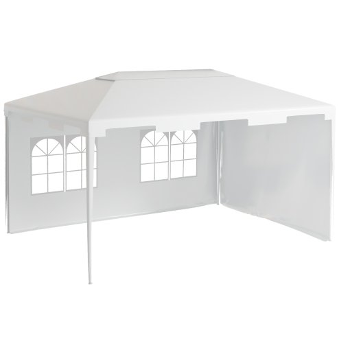Outsunny 3 x 4 m Garden Gazebo Shelter Marquee Party Tent with 2 Sidewalls for Patio Yard Outdoor - White Image