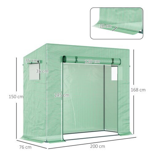 Outsunny Tomato Greenhouse Walk-in Garden Greenhouse with Pent Roof, Roll-up Door, Mesh Window for Plants Flowers Herbs Grow, 200 x 76 x 168 cm, Green