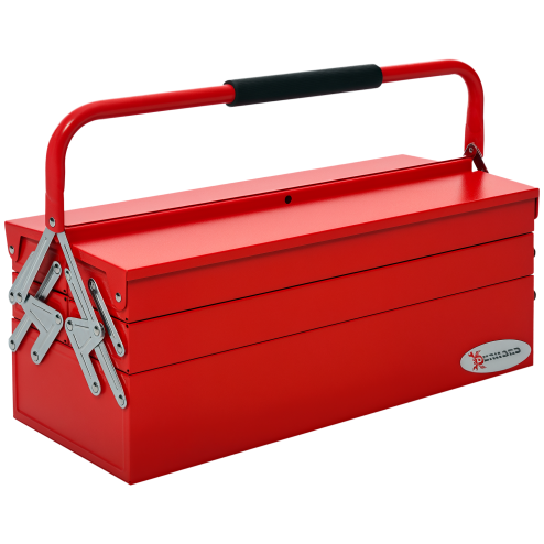 DURHAND Metal Tool Box 3 Tier 5 Tray Professional Portable Storage Cabinet Workshop Cantilever Toolbox with Carry Handle, 56cmx20cmx34cm, Red