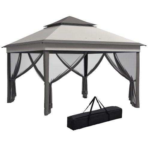 Outsunny 3 x 3(m) Pop Up Gazebo with Netting and Carrying Bag, Party Tent Instant Event Shelter, Height Adjustable and UV-Resistant, for Garden, Patio, Grey