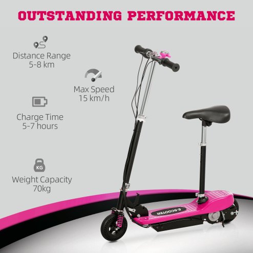 HOMCOM Folding Ride on Powered Scooter, 120W, with Warning Bell, 15km/h Maximum Speed, for Ages 4-14 Years, Pink