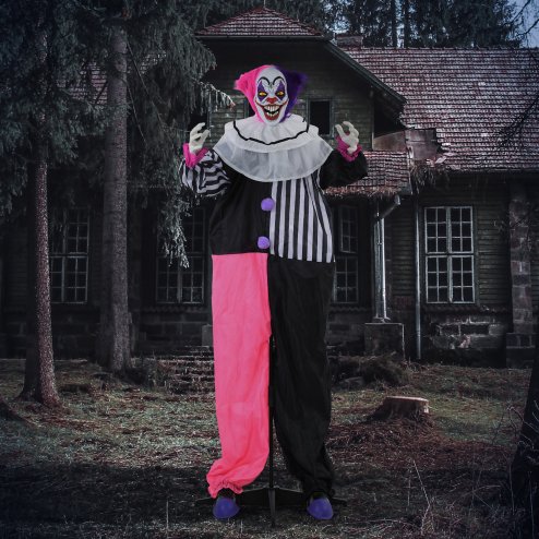 HOMCOM 173cm Laughing Clown Outdoor Halloween Decoration, Animated Halloween Prop with Light Up Eyes, Sound Effects, Sound Activated for Haunted House