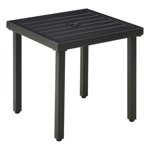 Outsunny Garden Side Table, 51x51cm Square Patio Coffee Table with Umbrella Hole, End Table with Steel Frame for Balcony, Black