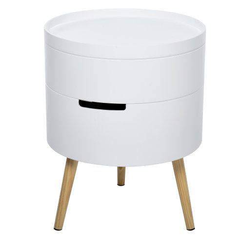 HOMCOM 3-Tier Coffee Table, Round End Table with 2 Hidden Compartments and Detachable Tray, Side Table with Storage for Living Room
