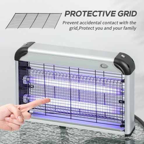 Outsunny 30W Electric Fly Zapper, Bug Zapper with UK Plug, 2 UV Bulbs, Hanging Chain, On/Off Switch and Removable Catch Tray, 60?O Coverage Insect Mosquito Killer for Indoor and Outdoor Use, Silver