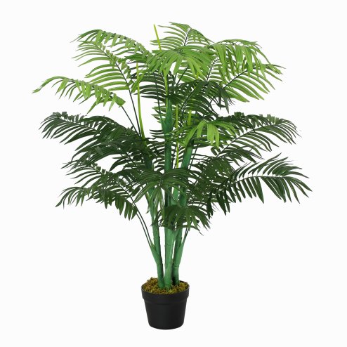 Outsunny 125cm/4FT Artificial Palm Plant Decorative Tree with Nursery Pot, Fake Plastic Indoor Outdoor Home Office D??cor, Green