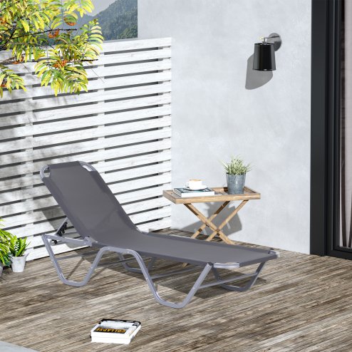 Outsunny Sun Lounger Relaxed Recliner with 5-Position Adjustable Backrest Aluminium Frame for Pool or Sun Bathing Light Grey