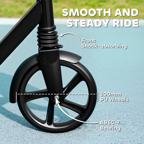 AIYAPLAY Kids Scooter, Foldable Kick Scooter with Adjustable Handlebar, 200mm Big Wheel, Rear Fender Brake, Gift for Ages 6-12 Years, Boys and Girls, Black