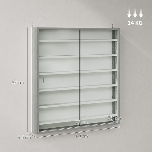 HOMCOM 7-Tier Wall Mounted Display Cabinet, Display Case with 6 Adjustable Shelves, Glass Doors for Home Office Ornaments 83x80cm, Graphite Wood Effect