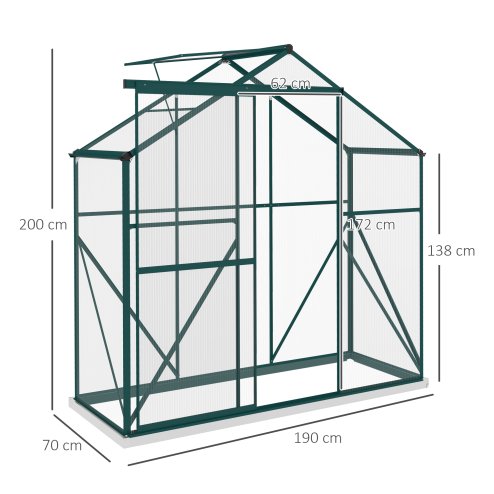 Outsunny 6 x 2.5ft Polycarbonate Greenhouse, Walk-In Green House with Sliding Door, 5-Level Roof Vent, Rain Gutter, Garden Plants Grow House with Aluminium Frame and Foundation, Green