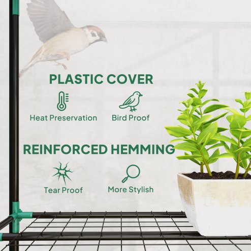 Outsunny 3 Tier Lean-to Mini Greenhouse with Reinforced Plastic Cover, Portable Indoor Outdoor Green House with 3 Roll-up Doors and 9 Wire Shelves, 151H x 215W x 46Dcm, Clear