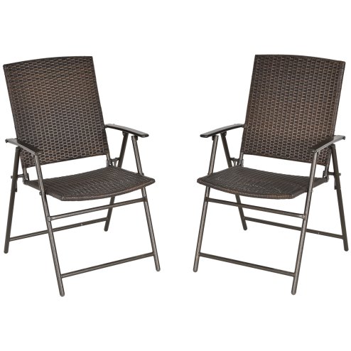 Outsunny Folding Garden Chairs Set of 2, PE Rattan Garden Dining Chairs with Armrests, High Back and Steel Frame, Weather Resistant Outdoor Dining Furniture for Patio, Balcony, Brown