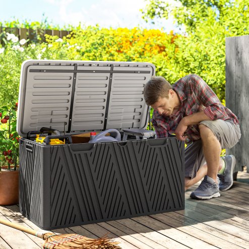 Outsunny 380L Garden Storage Box Outdoor Storage Box Waterproof with Lockable Lid and Moulded Handles, Double-Layer HDPE Deck Box, 115 x 60 x 60 cm