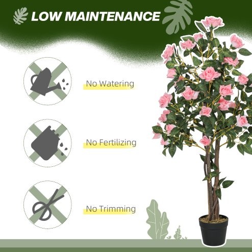 HOMCOM Set of 2 Decorative Artificial Plants, Faux Silk Rose Trees in Pot, Fake Plants for Home Indoor Decor, 110?cm, Pink