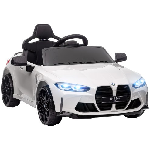 AIYAPLAY BMW M4 Licensed Electric Car for Kids, 12V Kids Electric Ride on with Remote Control, Suspension, Music, Horn, LED Lights, for Ages 3-5 Years, White