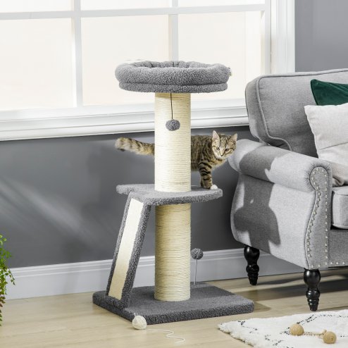 PawHut Cat Tree Tower, Cat Activity Centre, with Sisal Scratching Post, Multi Level Cat Climbing Frame Indoor, 48 x 48 x 92 cm, Dark Grey