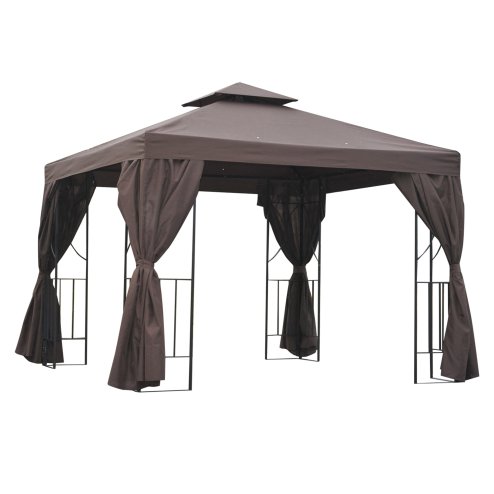 Outsunny 3 x 3 m Garden Gazebo Double-Roof Marquee Patio Wedding Party Tent Canopy Shelter with Sidewalls (Brown)