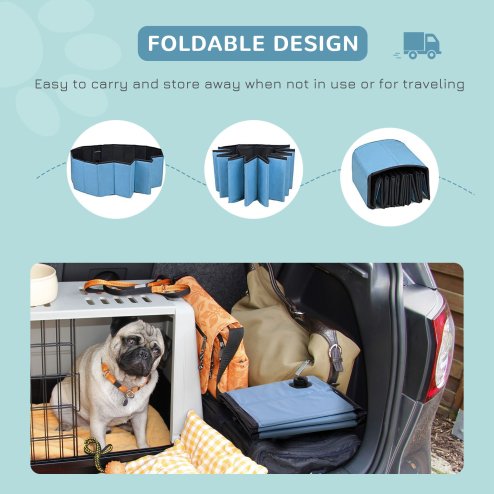 PawHut Foldable Dog Paddling Pool Pet Cat Swimming Pool Indoor/Outdoor Collapsible Summer Bathing Tub Shower Tub Puppy Washer (100 x 30H cm, Blue)