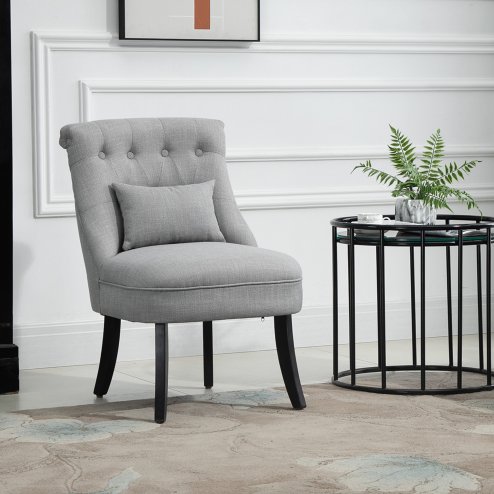 HOMCOM Fabric Single Sofa Dining Chair Tub Chair Upholstered W/ Pillow Solid Wood Leg Home Living Room Furniture Grey Image