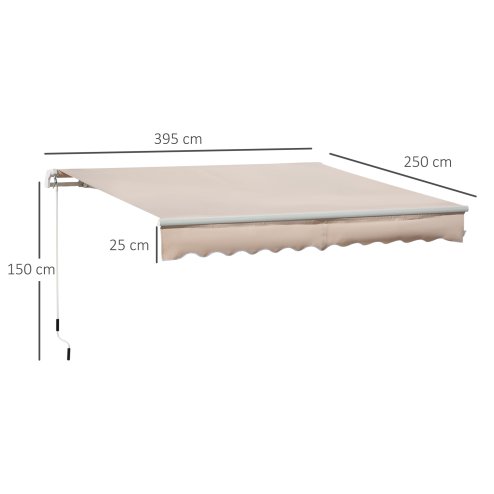 Outsunny 4x2.5m Retractable Manual Awning Window Door Sun Shade Canopy with Fittings and Crank Handle Beige