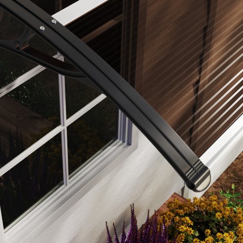 Outsunny Front Door Canopy Outdoor Awning Aluminium Rigid Plastic Polycarbonate Rain Shelter UV Water Rain Resistant 120 x 75cm