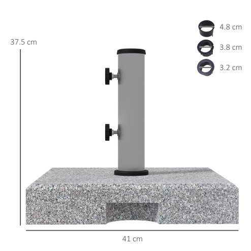 Outsunny 28kg Granite Parasol Base, Heavy Duty Square Umbrella Stand with Wheels and Retractable Handle, Parasol holder for 32mm, 38mm, 48mm Poles, Grey