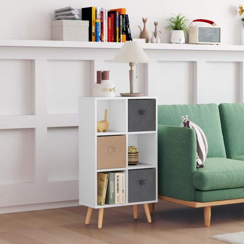 HOMCOM Freestanding 6 Cube Storage Cabinet Unit w/ 3 Fabric Drawers Handles Home Office Organisation Shelves Furniture