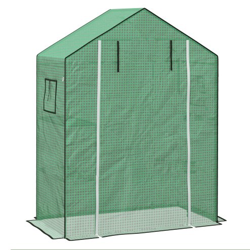 Outsunny Walk-in Greenhouse Cover Replacement with Roll-up Door and Mesh Windows, Reinforced PE Hot House Cover, COVER ONLY, 140 x 73 x 190cm, Green
