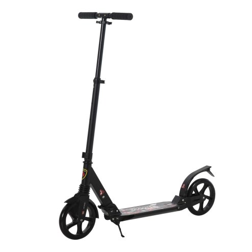 HOMCOM Folding Kick Scooter, Adjustable Ride On Scooter with 200mm Big Wheels and Double Shock Absorption, Urban Scooter for 14+ Teens Adult, Black Image