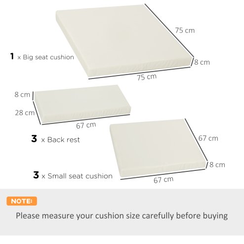 Outsunny Outdoor Cushion Pad Set for Rattan Furniture, 7 Piece Garden Furniture Cushions, Patio Conversation Set Cushions ONLY, Lightweight and Durable, Cream