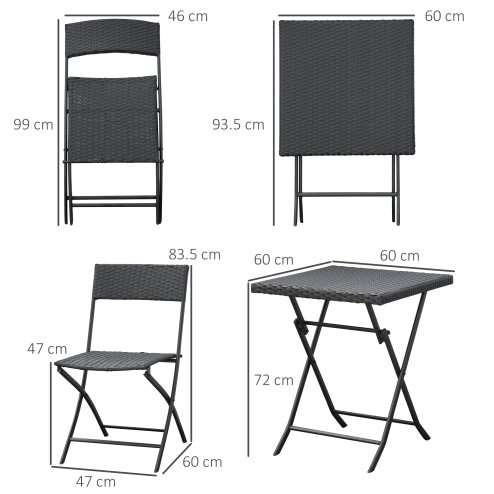 Outsunny 3 Pieces Folding Rattan Bistro Set, Garden Furniture Bistro Set with Folding Garden Table and Chairs, Wicker Balcony Furniture for Outdoor, Patio, Porch, Brown