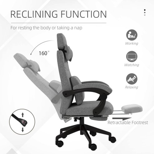 Vinsetto Office Chair, Ergonomic Desk Chair, High Back Fabric Work Chair with 160° Reclining Backrest, Retractable Footrest, Neck and Lumbar Pillow for Home and Study, Dark Grey