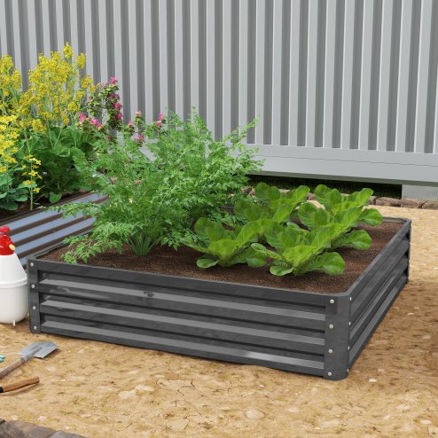 Outsunny 432L Square Raised Garden Bed Box with Weatherized Steel Frame for Vegetables, Flowers and Herbs, 120 x 120 x 30cm, Light Grey