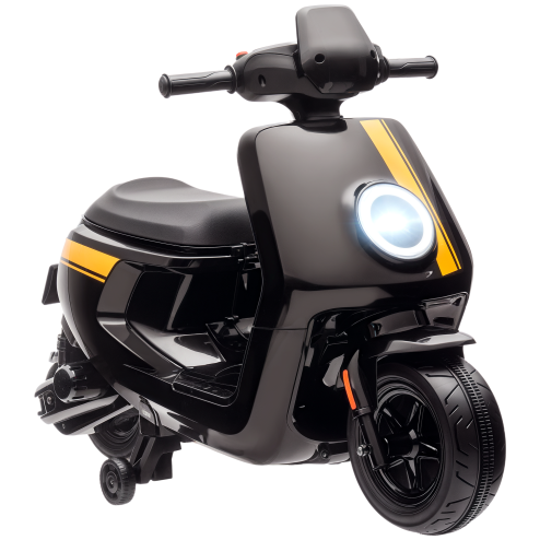 AIYAPLAY 6V Kids Electric Motorbike, Ride on Motorbike with Headlight, Music, Forward Reverse, Training Wheels, for Ages 18-36 Months, Black Image