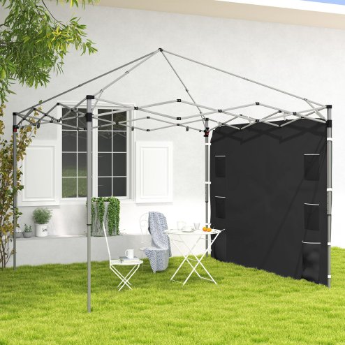 Outsunny Gazebo Side Panel, Canopy Sidewall Panel with 4 Mesh Bags and 2 Storage Pockets for 3 x 3 m Straight Leg Pop Up Gazebos, 1 Pack Sidewall Only, Black Image