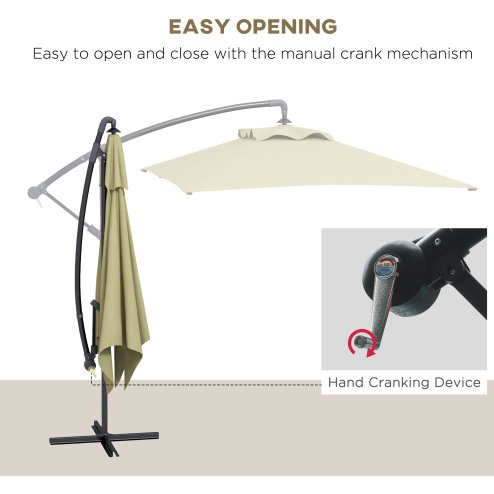 Outsunny 3x2m Cantilever Parasol with Cross Base, Banana Parasol with Crank Handle and 6 Ribs, Rectangular Hanging Patio Umbrella for Outdoor Pool, Garden, Balcony, Beige