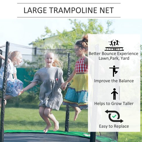 HOMCOM 10ft Trampoline Net Replacement Safety Net Enclosure Net Spare w/ 6 Poles