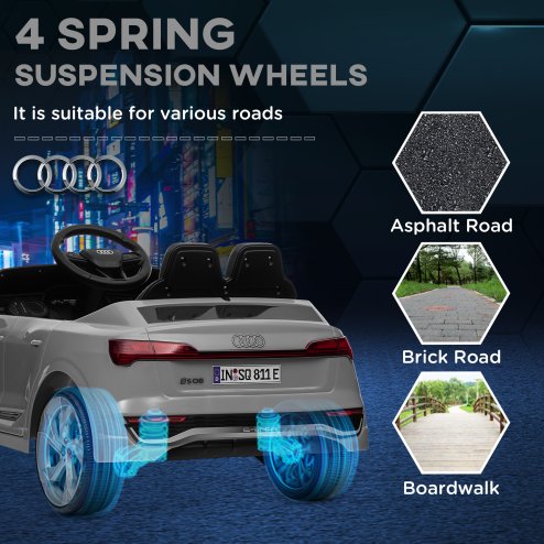 AIYAPLAY Audi Q8 E-tron Licensed Electric Car for Kids, 12V Electric Ride on Sportback Design with Remote Control, 4 Suspension Wheels, LED Headlights, Music, Horn, for Ages 3-4 - Grey