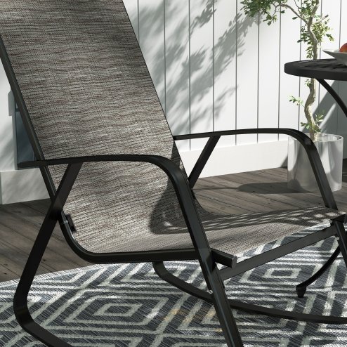 Outsunny Garden Rocking Chairs Set of 2, Ergonomic Outdoor Rocking Chairs with Armrests, High Backrest, Steel Frame Relaxing Rocker Armchair Seats for Patio, Balcony, Porch, Light Brown