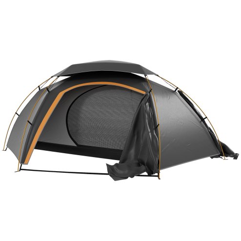 Outsunny 1-2 Man Camping Tent, Dome Tent with Removable Rainfly and Aluminium Frame, 2000mm Waterproof, Portable with Bag, for Fishing Hiking Festival, Dark Grey