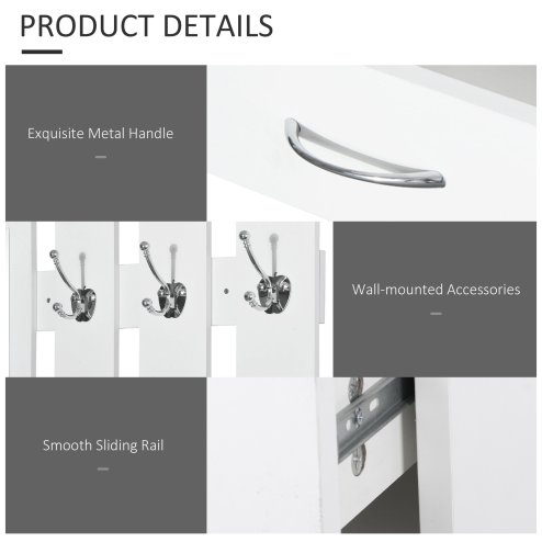 HOMCOM 2PC Shoes Storage Chest Cloths Rack Unit w/Mirror Multiple Shelves Large Storage Capacity Shoes Cabinet 6 Hooks Cloth Rack