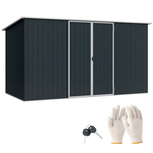 Outsunny 11 x 5.6ft Galvanised Steel Garden Shed, Metal Shed, Garden Storage Shed with Lockable Doors and Gloves for Outdoor Patio, Garden, Grey