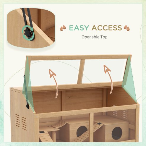 PawHut Wooden Hamster Cage, Gerbil Cage for Syrian Hamster with Exercise Play House, Openable Top 85 x 45 x 44cm - Nature