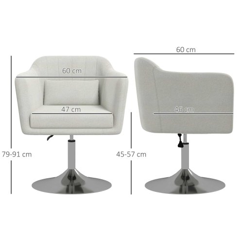 HOMCOM Swivel Linen Fabric Accent Chair for Living Room Contemporary Vanity Armchair with Adjustable Height Thick Cushion Lumbar Support Armrest for Bedroom Office Cream White